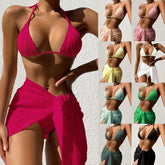 Halterneck Tankini Set with Stylish 3pcs Swimsuit and Mesh Skirt - Himpall